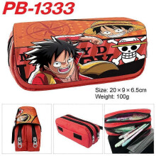 (-3) One Piece Anime Pencil Bag Case Luffy Zoro Double Layer Zipper Large Capacity Wallet School Stationery for Kids Students