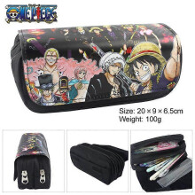 (-2) One Piece Anime Pencil Bag Case Luffy Zoro Double Layer Zipper Large Capacity Wallet School Stationery for Kids Students