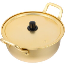 Olla para fideos instantáneos de aluminio dorado, de calentamiento rápido, con tapa y doble asa.