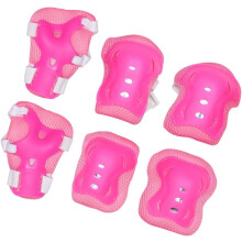 Conjunto de protección de 6 piezas para patinaje y ciclismo: rodilleras, coderas y muñequeras rosas reforzadas.