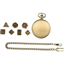 Estuche para dados de reloj de bolsillo con cadena y juego de dados poliédricos de metal vintage