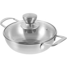 Przenośny wok ze stali nierdzewnej, 20 cm, okrągły, płaski, odporny na ciepło i łatwy do czyszczenia