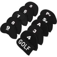Ensemble de 11 couvre-clubs de golf élastiques professionnels, housses de protection noires pour putter et fers.