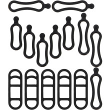 Set van 15 siliconen fietslichtbandjes, inclusief lange, korte en bandjes met vier gaatjes.