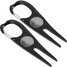Outil de réparation de divots de golf en métal (lot de 2) avec marque-balle et fourche à gazon compacte et portable