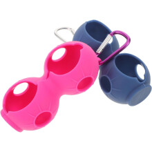 fundas de silicona para pelotas de golf con hebilla, portátiles, en color azul y morado.