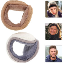 Cache-oreilles pliables en maille, lot de 2, thermiques et coupe-vent, pour la course à pied et le cyclisme en extérieur en hiver, kaki et blanc.