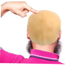 buc capace de perucă din latex galben cu cap chel pentru bărbați și femei, costum realist de joc de rol cu cap chel