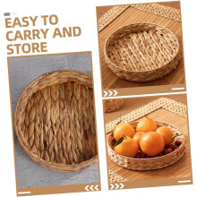 Juego de 2 cestas de pan y frutero tejidas en paja, resistentes y fáciles de guardar, de estilo campestre natural.