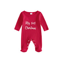 (3-6 Months, Red) Girl Christmas Outfits Long Sleeve Letter Embroidery Footed Romper