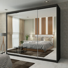Modern Triple Mirrored Sliding Wardrobes Black 250cm