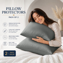 (Pack of 2, Grey) Pillow Protectors 50x75cm - 100% Microfiber Pillowcovers- Washable & Anti Allergic Designed for All Pillows