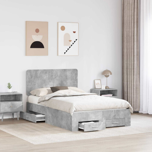 VidaXL vidaXL Bed Frame Concrete Grey 120 x 190 cm Engineered Wood 2