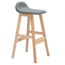 Modern Solid Wood Bar Chair Ergonomic Cloth Backrest NonSlip Foot Pads Sitting Height 68 cm Grey