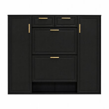 (Black) Armoire à chaussures avec tiroirs, portes pliantes et étagères réglables
