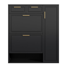 (Black) Armoire à chaussures avec tiroirs, portes pliantes et étagères réglables