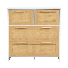 (Natural,White) Commode avec 4 tiroirs et poignées pour rangement