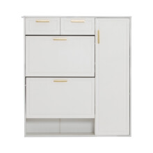 (White) Armoire à chaussures avec tiroirs, portes pliantes et étagères réglables