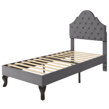 (Gray, 90 x 200cm) Lit capitonné avec tête réglable et sommier à lattes sans matelas