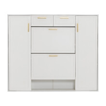(White) Armoire à chaussures avec tiroirs, portes pliantes et étagères réglables