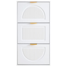 (White) Meuble à chaussures avec 3 abattants et rangement intégré sans matelas