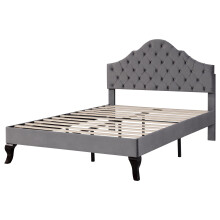 (Gray, 140 x 200cm) Lit capitonné avec tête réglable et sommier à lattes sans matelas