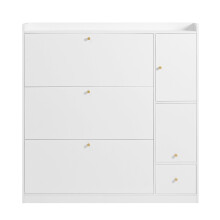 (White) Meuble à chaussures avec tiroirs rabattables, banc intégré et rangement