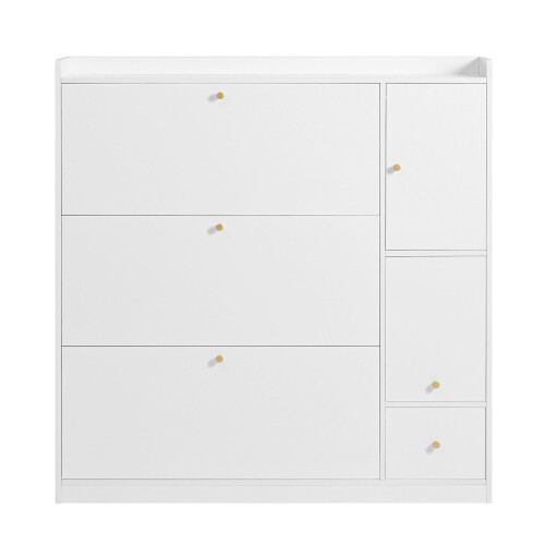 (White) Meuble à chaussures avec tiroirs rabattables, banc intégré et rangement