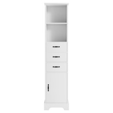 (White) Armoire haute avec 3 tiroirs, étagères ouvertes, portes et étagères réglables