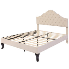 (Off White, 140 x 190cm) Lit capitonné avec tête réglable et sommier à lattes sans matelas
