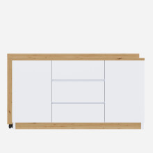 (Oak,White) Bureau pliable sur roulettes verrouillables avec plateau tournant multifonction