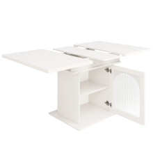 (White) Table télescopique avec 3 niveaux de rangement, table à manger multifonction