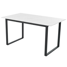 Table télescopique 140-1808075 cm, pieds métal tube carré, plateau MDF blanc marbre, maison/bureau