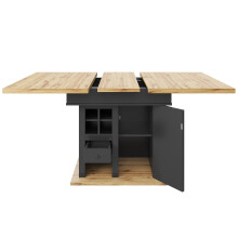 Table télescopique 110-140x80 cm, 4-6 pers, gain de place, casier vin + tiroirs, cuisine/salon