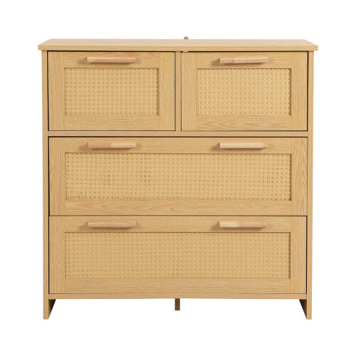 (Natural) Commode avec 4 tiroirs et poignées pour rangement