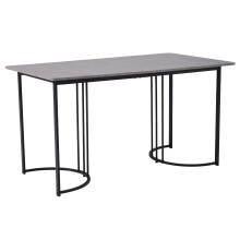 Table repas 140x80 cm, métal, marbre gris, pieds réglables, salle à manger/salon