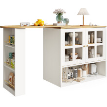 (White) Buffet rotatif 360 avec 5 niveaux de rangement et étagères en verre