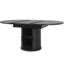 (Black) Table extensible ronde Ă ovale, table Ă manger avec rallonge, 6 places