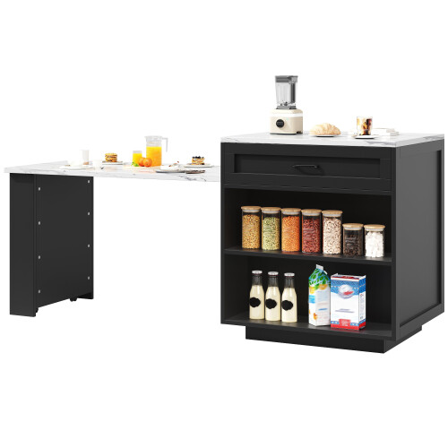 (Black) Table haute extensible avec 2 tiroirs et compartiments de rangement