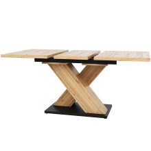 (Natural) Table à manger extensible avec plateau effet marbre et piètement en X