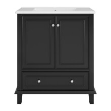 76x46x87 cm - meuble bain blanc - pieds bois massif - MDF résistant eau - grand rangement - lavabo céramique intégré - noir