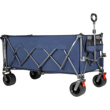 (Blue) Chariot pliant avec hayon, grande capacité et roues tout-terrain extra larges