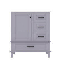 (Grey) Meuble avec étagère, porte, 3 tiroirs silencieux, étagères réglables et lavabo