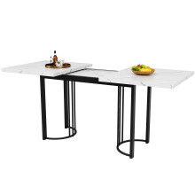 Table télescopique 140-179,580 cm, pieds métal, rectangulaire, blanc/noir, cuisine/salon