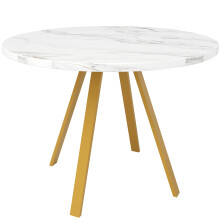 (White,Gold) Table ronde avec plateau effet marbre et pieds en métal