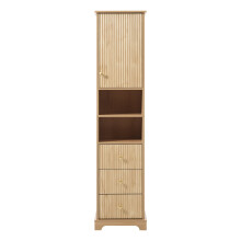 40x30x172 cm - meuble bain PVC - rayures verticales - 3 tiroirs+2 étagères ouvertes - réglables - bois naturel