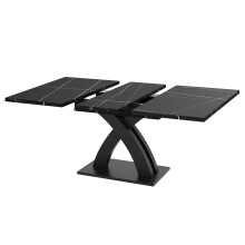 Table salle à manger extensible 120(160)x80x76 cm, bois laqué noir, 6 pers