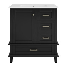 (Black) Meuble avec étagère, porte, 3 tiroirs silencieux, étagères réglables et lavabo