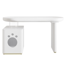 Bureau épais 117x50x76 cm - finition laquée - bords arrondis - pieds épais 5 cm - style français - blanc