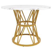 (White,Gold) Table ronde avec plateau MDF effet marbre et pieds en métal
